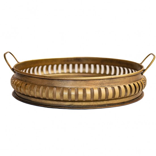 Iron Round  Tray Platter in Brass Finish Dia 12 inch