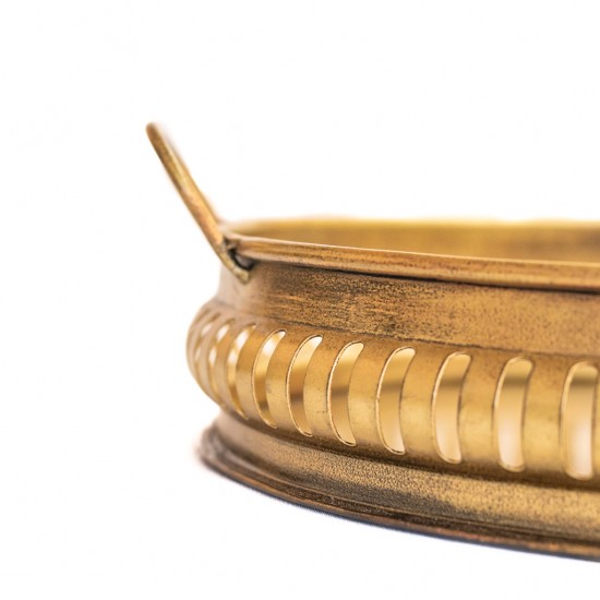 Iron Round  Tray Platter in Brass Finish Dia 12 inch