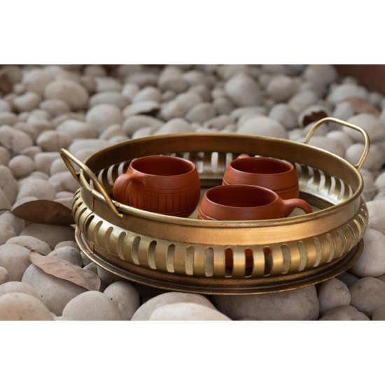 Iron Round  Tray Platter in Brass finish - Set of 2