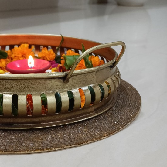 Iron Round  Tray Platter in Brass finish - Set of 2