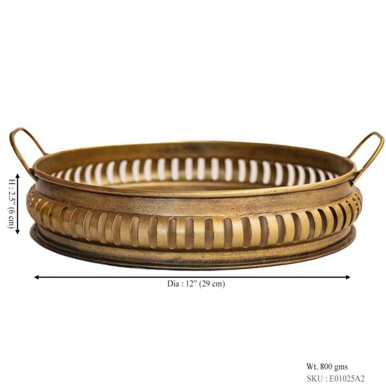 Iron Round Tray Platter in Brass Finish Dia 12 inch Iron Round Tray Platter in Brass Finish Dia 12 inch