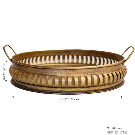 Iron Round  Tray Platter in Brass Finish Dia 12 inch