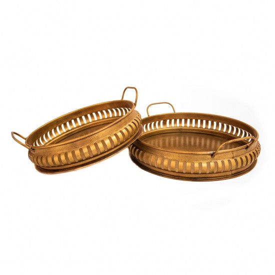 Iron Round  Tray Platter in Brass finish - Set of 2