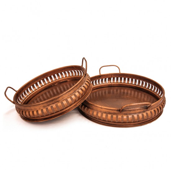 Iron Round  Tray Platter in Copper Finish - Set of 2