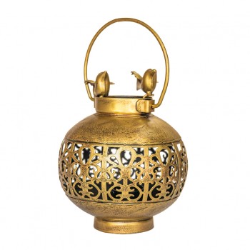 Brass Handi-Shaped Wall Tea-Light Holder with Birds on Top  