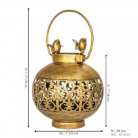 Brass Handi-Shaped Wall Tea-Light Holder with Birds on Top  