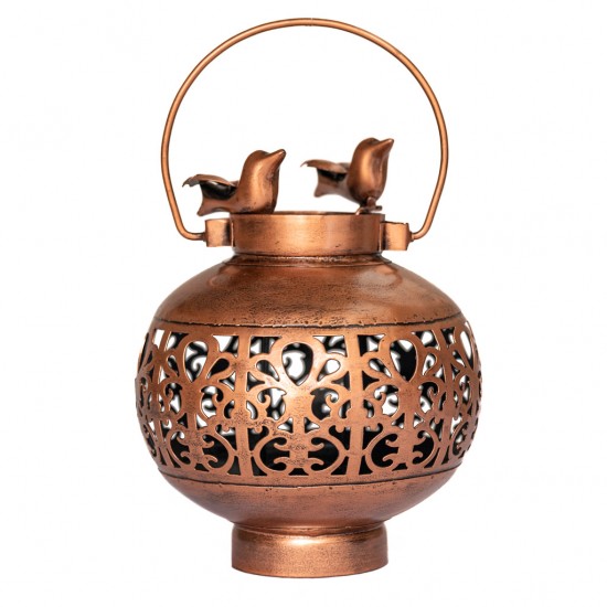 Copper Handi-Shaped Wall Tea-Light Holder with Birds on Top