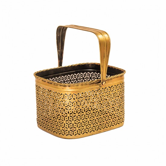 Sophisticated Brass-Finish Metal Basket 7 x 8