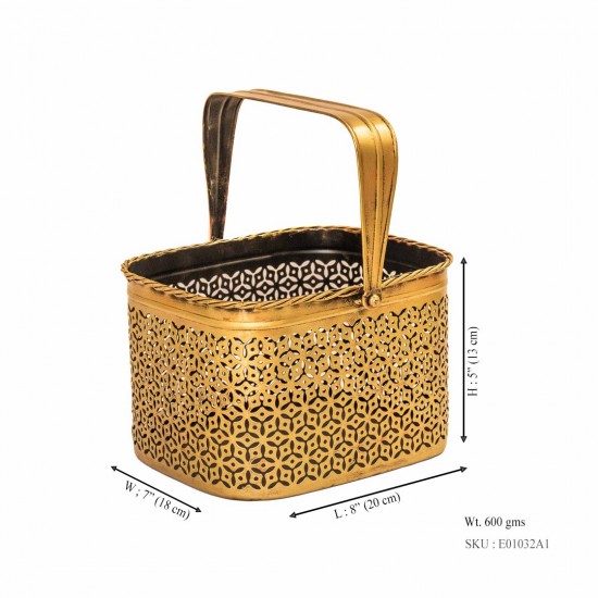 Sophisticated Brass-Finish Metal Basket 7 x 8