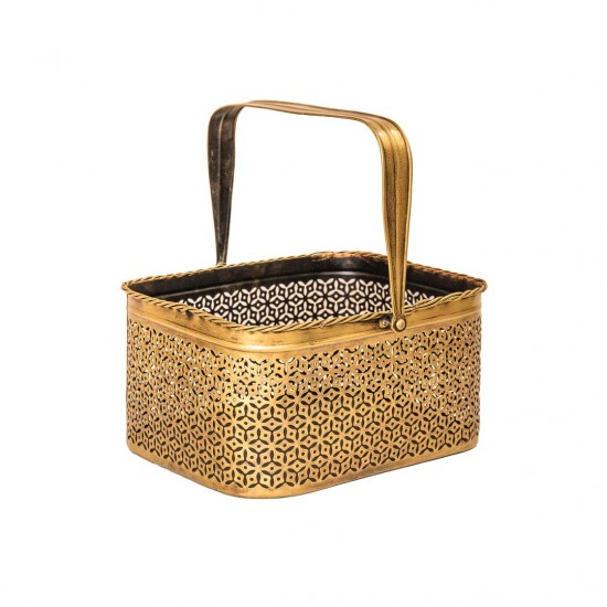 Sophisticated Brass-Finish Metal Basket Rectangle 8 x 10