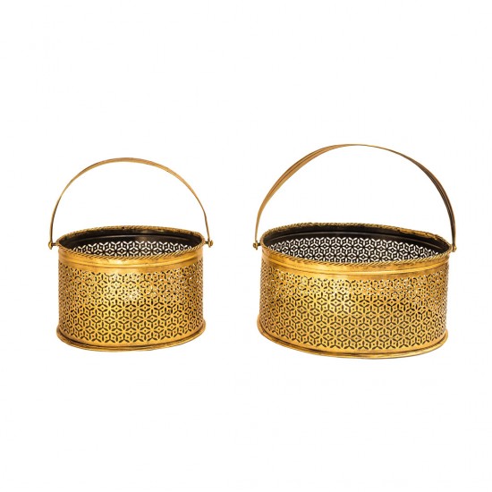 Metal brass basket oval (set of two  )