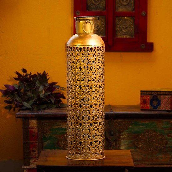 Vintage wooden floor lantern with candle stand – rustic home décor lantern front view Vintage wooden floor lantern with candle stand – rustic home décor lantern front view