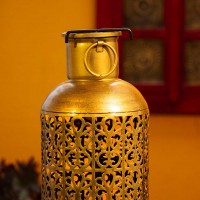 Vintage wooden floor lantern with candle stand – rustic home décor lantern front view Vintage wooden floor lantern with candle stand – rustic home décor lantern front view