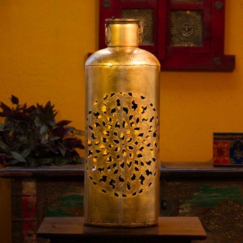 Large Moroccan-style floor lantern – rustic wooden lantern front view