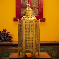 Iron perforated golden hanging lantern 24 inch – front view antique metal lantern Iron perforated golden hanging lantern 24 inch – front view antique metal lantern