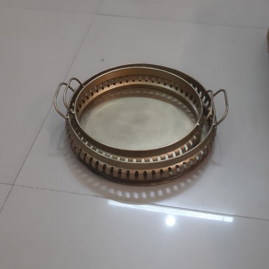 Iron Round  Tray Platter in Brass finish - Set of 2