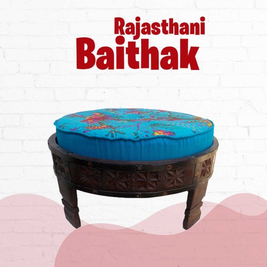 Blue Seater Ethnic Rajasthani Upholstered Baithak