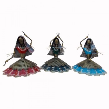 Multicolored Kalbeliya Women Dancers on Swing Figurine - Set Of Three