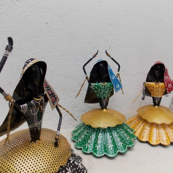 Multicolored Kalbeliya Women Dancers on Swing Figurine - Set Of Three