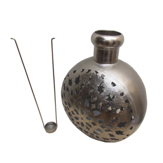 Sliver Finished Perforated Iron Kudia Tea-Light Pot 15 Inch