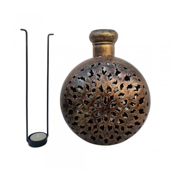 Antique Golden Finished Perforated Iron Kudia Tea-Light Pot 12 Inch