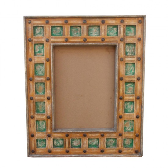 Mirror Frame- Rectangular Distressed Green Wooden Chokdi Frame 