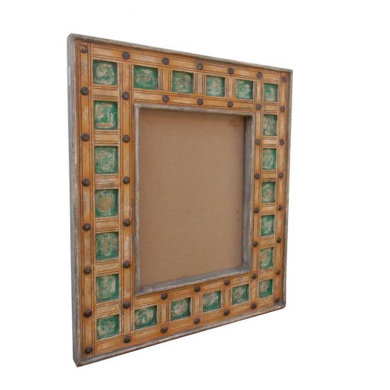 Mirror Frame- Rectangular Distressed Green Wooden Chokdi Frame 