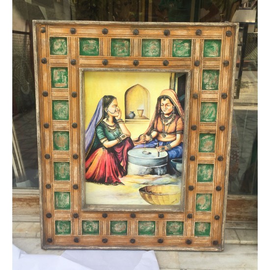 Mirror Frame- Rectangular Distressed Green Wooden Chokdi Frame Mirror Frame- Rectangular Distressed Green Wooden Chokdi Frame