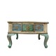 Royal Vintage Themed 4 Drawers Distress Wooden Center Table Embossed Brass Artwork