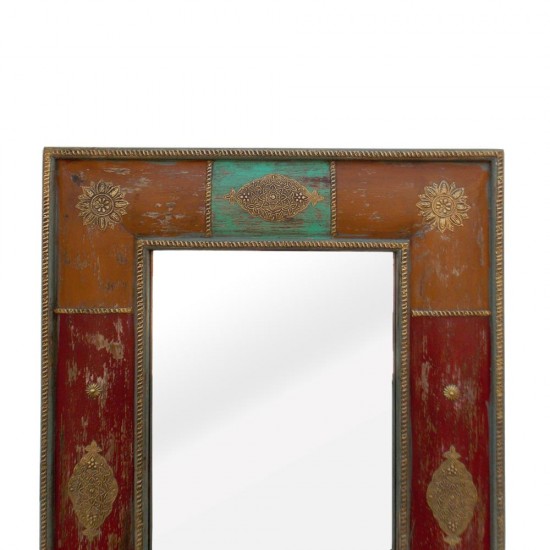 Distress Painted Wooden Dressing Mirror Frame - Antique Brass Artwork