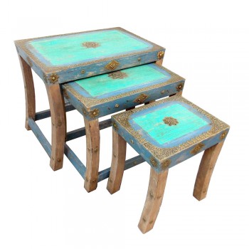 Distressed Painted Wooden Nesting Stools - Set of Three