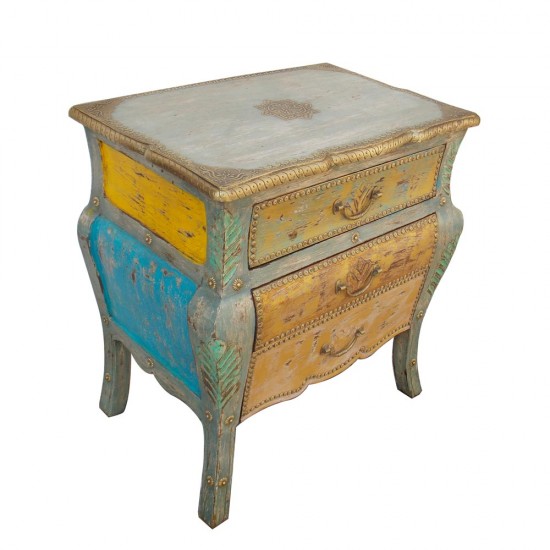 Multicolour Distress Wooden Chest of Three Drawers - Bed Side