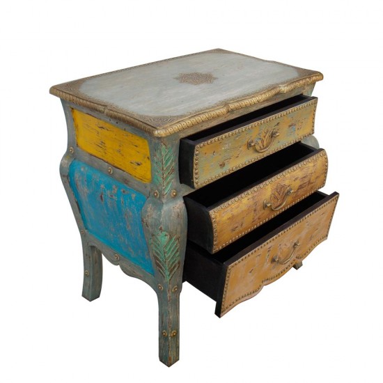 Multicolour Distress Wooden Chest of Three Drawers - Bed Side