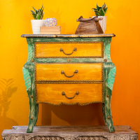 multicolour distressed wooden chest of three drawers Indune