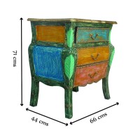 Multicolour Distress Wooden Chest of Three Drawers - Bed Side