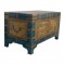 Colorful Distressed Treasure Box (Pitara)- Embossed Brass Art (Yellow/Blue).