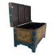 Colorful Distressed Treasure Box (Pitara)- Embossed Brass Art (Yellow/Blue). Colorful Distressed Treasure Box (Pitara)- Embossed Brass Art (Yellow/Blue).