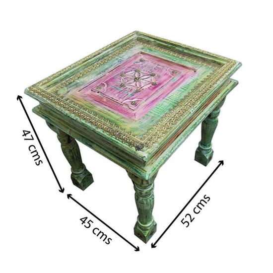 Table Carved Multicolored Distress