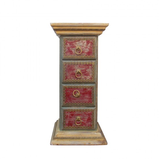 Chest of Four Drawers The unaffected Pillar Distressed Red