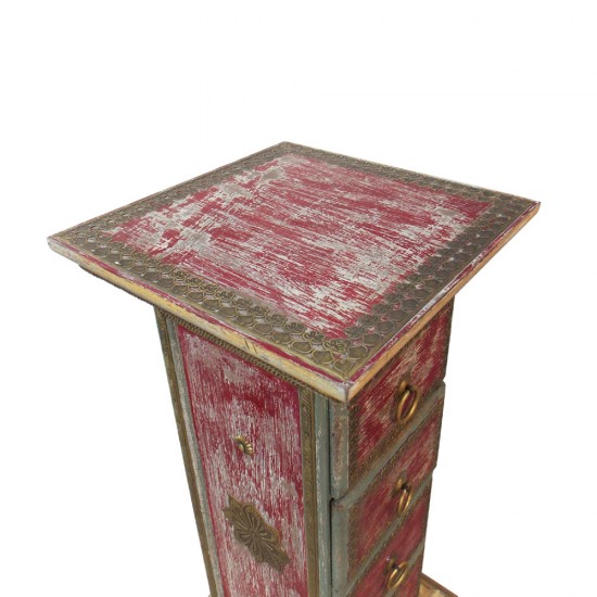 Chest of Four Drawers The unaffected Pillar Distressed Red