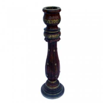 Wooden Candle Stand - Polish & Brass