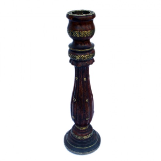 Wooden Candle Stand - Polish & Brass