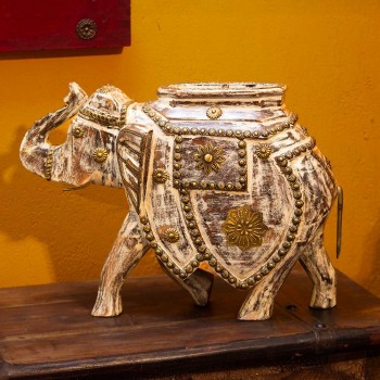 Distressed white wooden elephant decor accent Distressed white wooden elephant decor accent