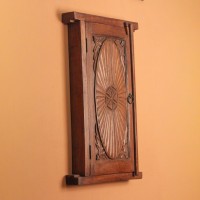 Antique Finish Old Window Style Wooden Cabinet Polished wooden cabinet designed like an old window with carved detailing and antique finish