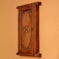Antique Finish Old Window Style Wooden Cabinet Polished wooden cabinet designed like an old window with carved detailing and antique finish