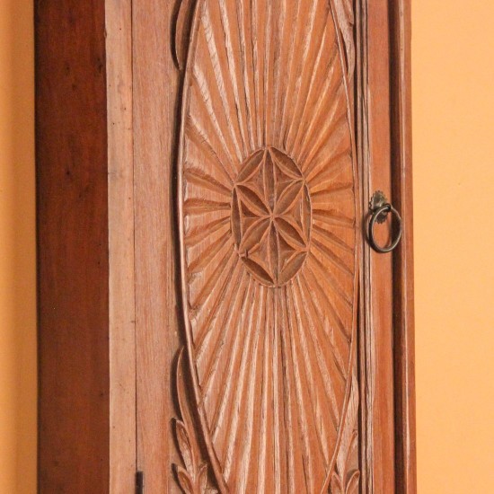 Antique Finish Old Window Style Wooden Cabinet Polished wooden cabinet designed like an old window with carved detailing and antique finish