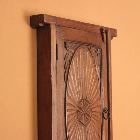 Antique Finish Old Window Style Wooden Cabinet Polished wooden cabinet designed like an old window with carved detailing and antique finish