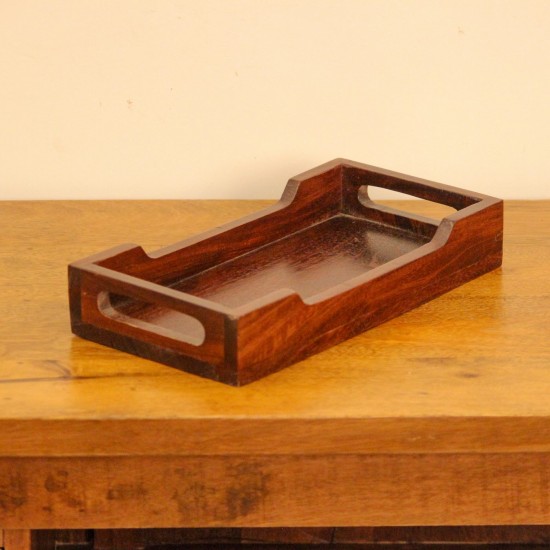 Small Polished Wooden Serving Tray Compact wooden tray with smooth polished finish designed for serving and daily use