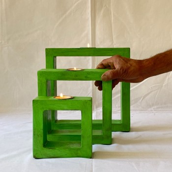 Green Square Tea Light Holder Set of 3