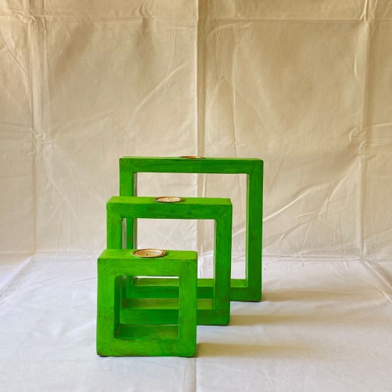 Green Square Tea Light Holder Set of 3